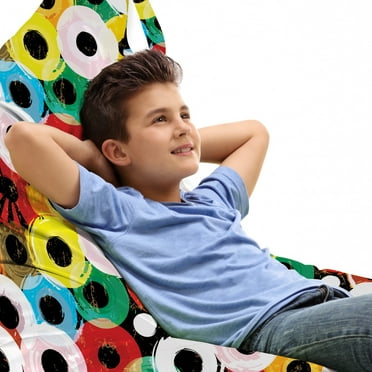 Retro Lounger Chair Bag, Records Vinyl Style Disc Shaped Vivid Rings with Strokes and Splashes Grunge Graphic, High Capacity Storage with Handle Container, Lounger Size, Multicolor, by Ambesonne