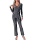 thumbnail image 2 of INSPIRE CHIC Mono de lentejuelas para mujeres con mangas largas profundas, cuello en V, cinturón, ropa de fiesta y club, mono brillante XS Negro Plata, 2 of 6