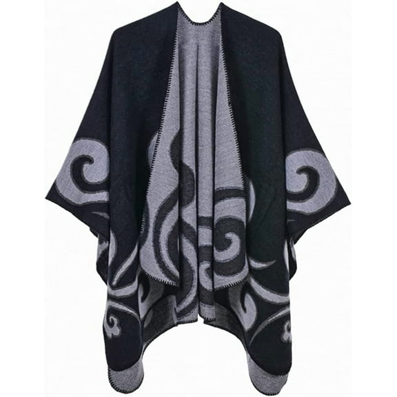 CoCopeaunt Women Pattern Shawl Warm Long Sweater Open Front Cardigan Coat Cape Wraps Retro Winter Scarf Blanket