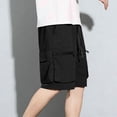 thumbnail image 4 of Besolor Cargo Shorts for Men Drawstring Elastic Waisted Wide Leg Lightweight Thin Quick Dry Workout Hiking Shorts with Multi-pocket(XX-Large,Black), 4 of 7