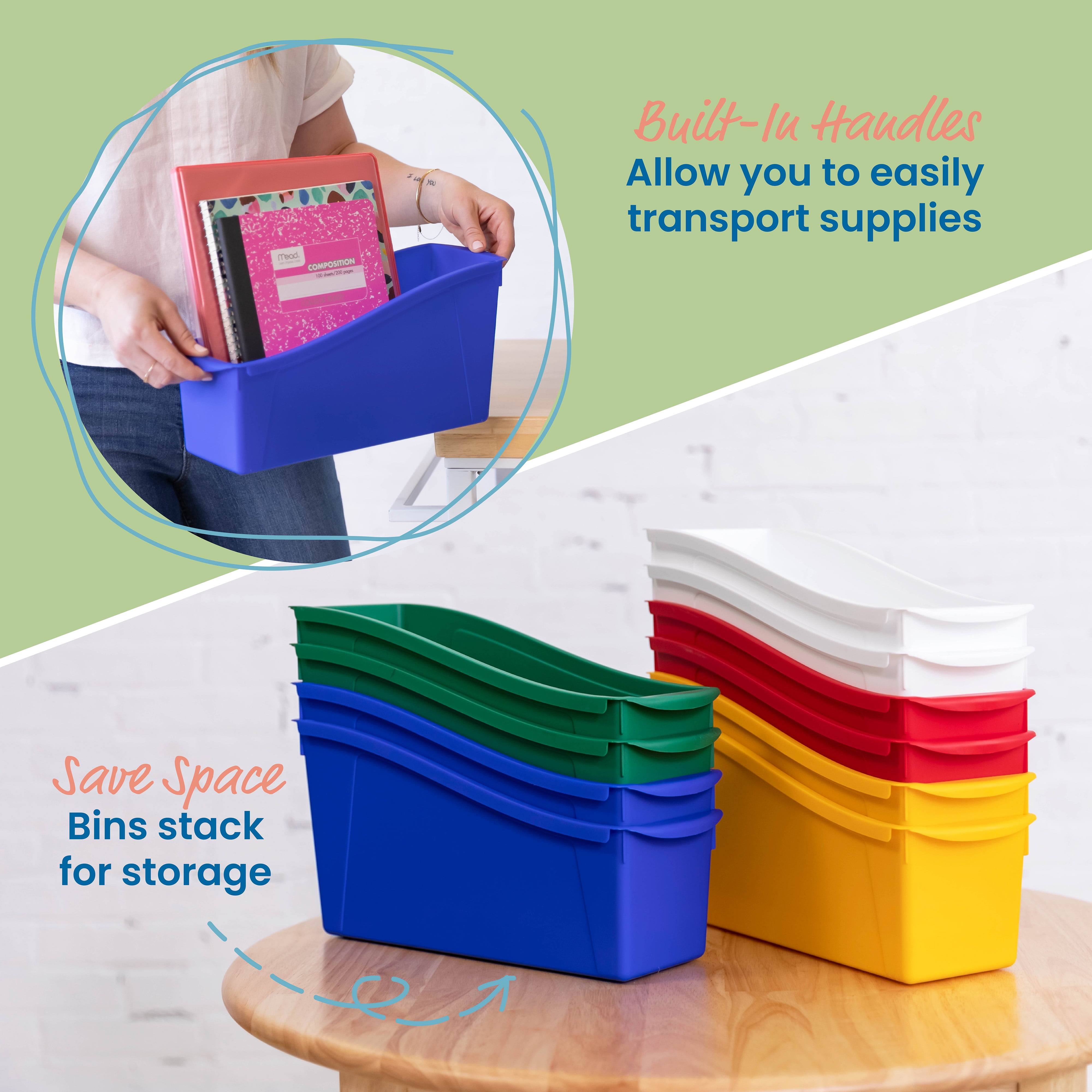 ECR4Kids Linking Plastic Storage Book Bin, Multipurpose Organization, Assorted, 10-Piece