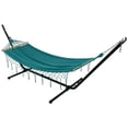 thumbnail image 3 of Northlight Hammock with Netted Fringe and Wooden Bars - 100" x 41" - Teal Green, 3 of 8