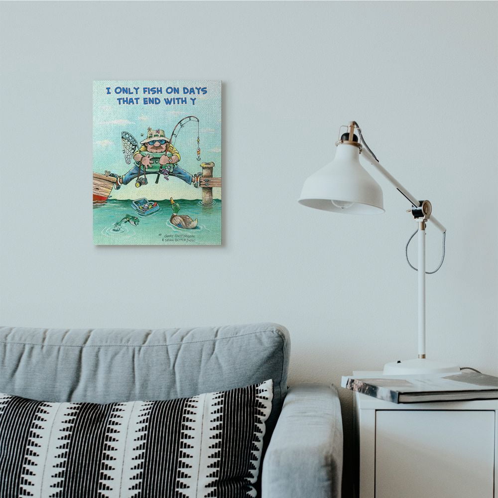 Stupell Industries Days That End With Y Funny Sports Fishing Cartoon Design Canvas Wall Art by Gary Patterson