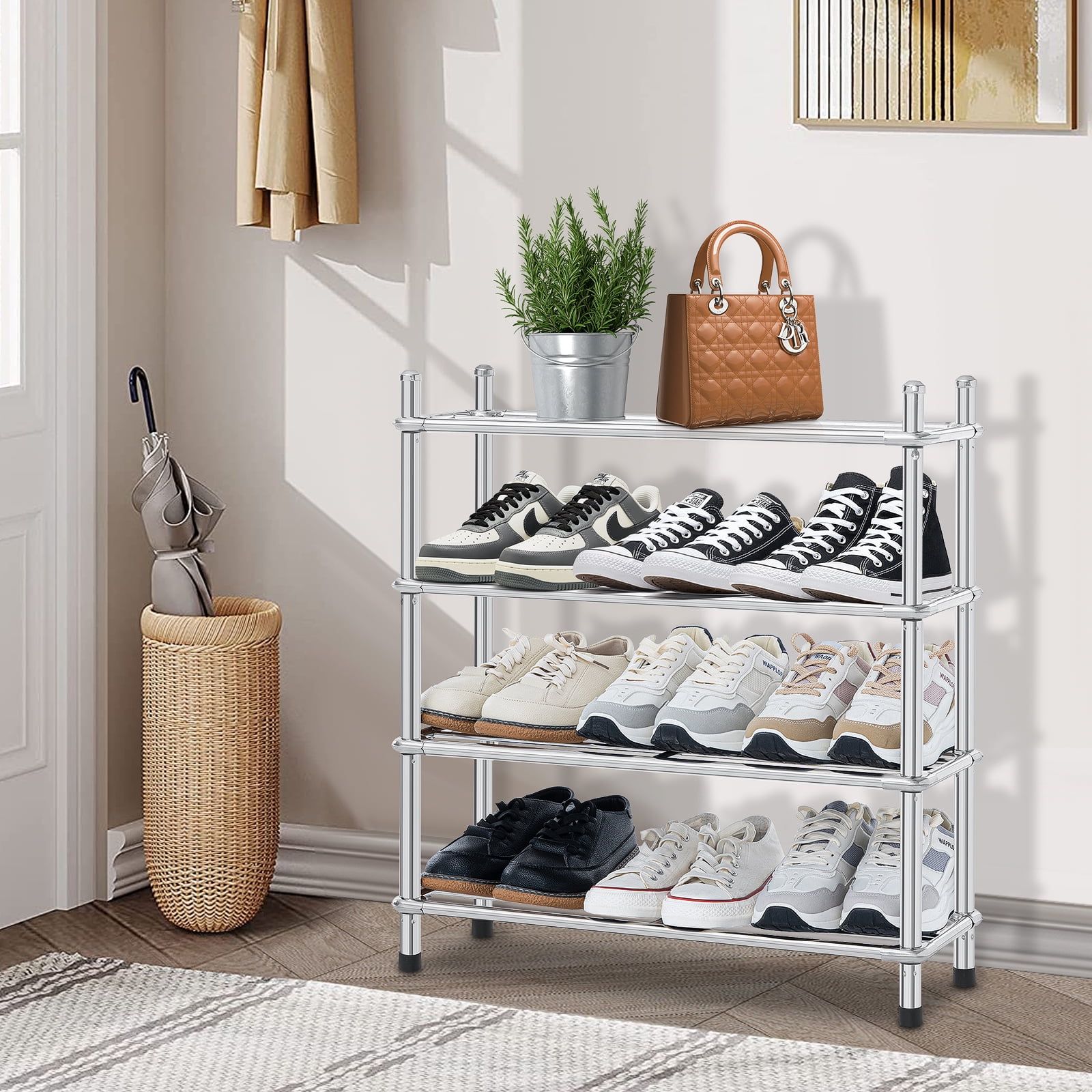  HOMEFORT 4-Tier Metal Shoe Rack, All-Metal Shoe Tower,Shoe  Storage Shelf with MDF Top Board,Each Tier Fits 3 Pairs of Shoes,Entryway Shoes  Organizer with Sturdy Metal Shelves .Rustic Brown : Home 