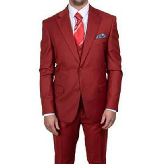 Stacy Adams 3 Piece Suit Brick Red Jacket Flat Front Pants Vest SM282-13