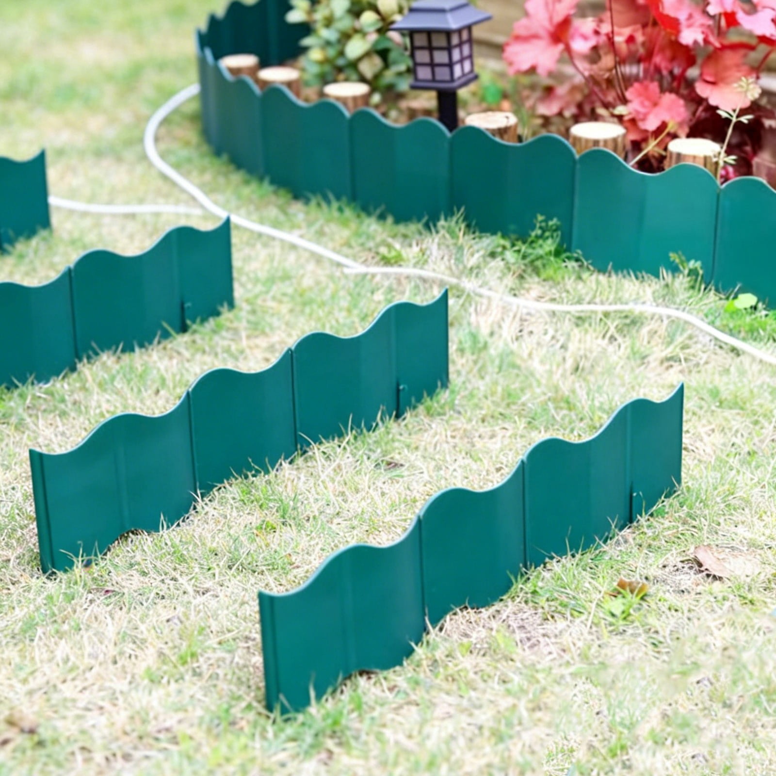 Bxaolu 10Pcs Garden Edging Border, 4.9Ft Plastic No Dig Landscape Borders, 5.5" Tall Interlock Decorative Gardens Fences Edging, Flexible Lawn Flower Bed Border, for DIY Patio Walkway Yard