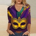 thumbnail image 2 of Tmtolofot Womens Basic Shirts Feather Printed Blouses 3/4 Sleeves Tops Mardi Gras Funny Blouse Festive Carnival Costume T-Shirt 2025 Spring Clothing,#1_Purple,Large, 2 of 4