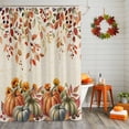 thumbnail image 2 of Shower Curtain 54"W x 78"L Autumn Leaves Thanksgiving Pumpkins Sunflowers Fabric Shower Curtains Set with Hooks Water Repellent Bathroom Curtains Machine Washable Bathroom Accessories, 2 of 6