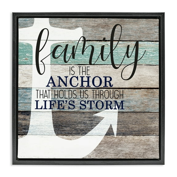 Stupell Industries Family Anchor Through Storm Motivational Inspirational Painting Black Floater Framed Canvas Art Print Wall Art, 18 x 18