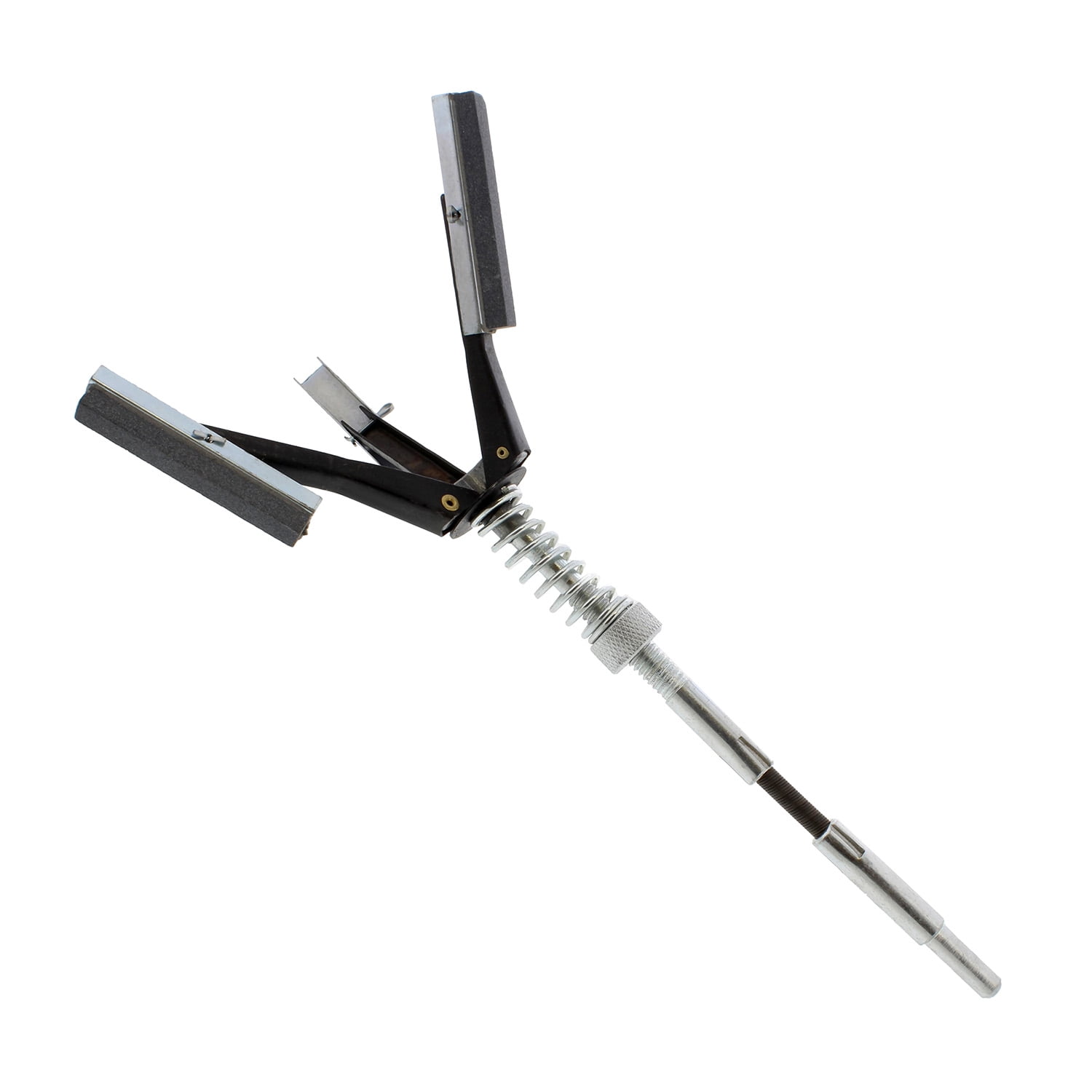 Use the ABN | small brake cylinder hone tool to easily remove corrosion and heat glaze deposits from your brake cylinders. Constructed of premium metal materials and 3 carbide stones, these automotive cylinder hones are designed for maximum strength and durability. 2-inch rigid honing stones feature a 220 medium grit to easily polish away glaze build up while the spring tension adjusting nut allows you to extend the metal arms to fit 1-1/4 to 3-1/2-inch inner diameter cylinders. The flexible shaft self-centers the piston brake honing tool for increased speed and maneuvering. Compatible with your drills, simply lubricate with brake fluid and run at low speeds moving up and down the cylinder walls. 9-inch brake cylinder honing tool fits compact car and small engine cylinders.