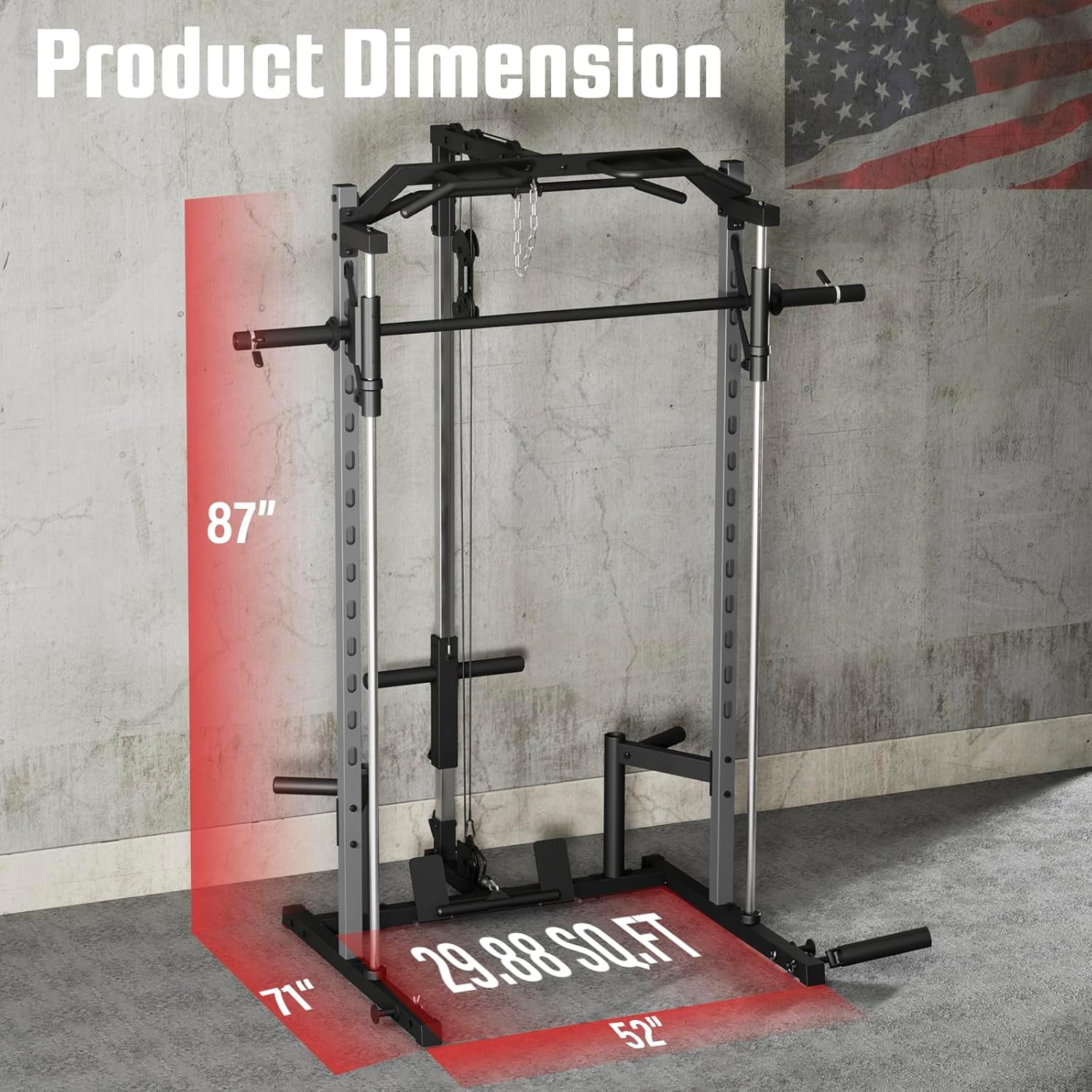 VIBESPARK Smith Machine Squat Rack, All-in-One Power Rack Cage with LAT-Pull Down System & Cable Machine, Power Cage with Barbell Bar, Weight Storage and More Attachment for Home Gym Workout