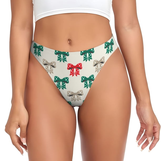 Fotbe Retro bows Tanga Sin Costuras para Mujer con Estampado – Panties Invisibles, Transpirables y Cómodos para Uso Diario-Medium
