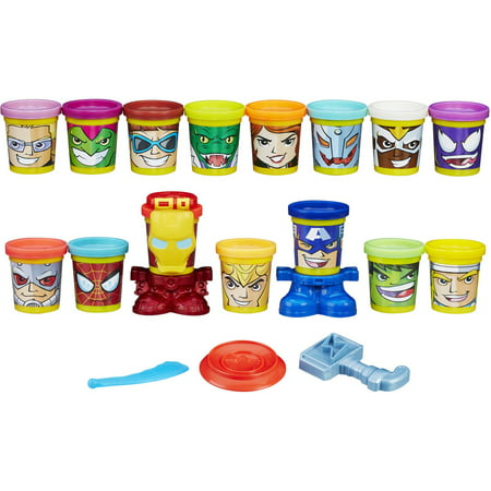 Play-Doh Marvel Super Smash-Up with Can-Heads (15 cans), 15 can of play doh and 6 accessories By PlayDoh
