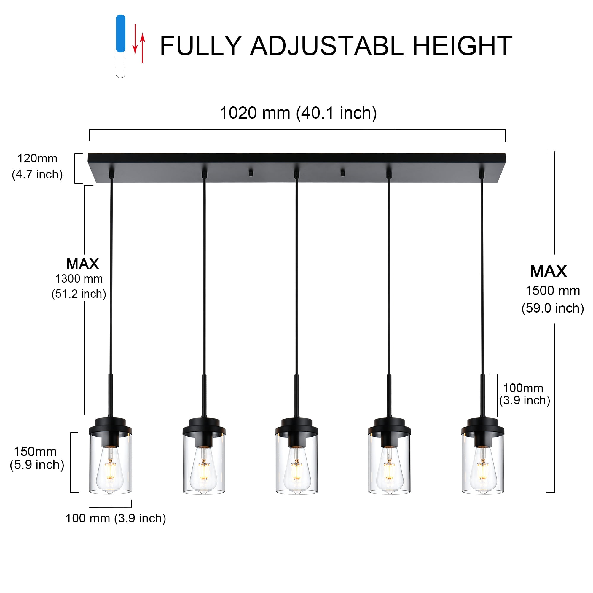 MELUCEE 5 Lights Kitchen Island Lighting Brushed Nickel with