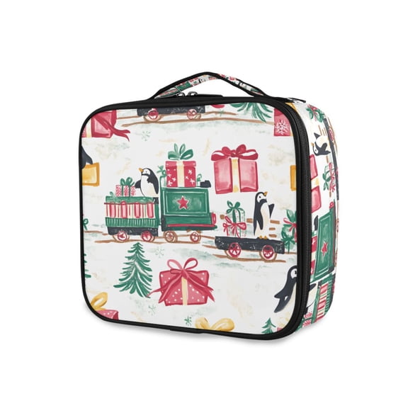 FORMRS Travel Makeup Bag Large Capacity Train Case Cosmetic Organizer with Adjustable Dividers, Christmas Train