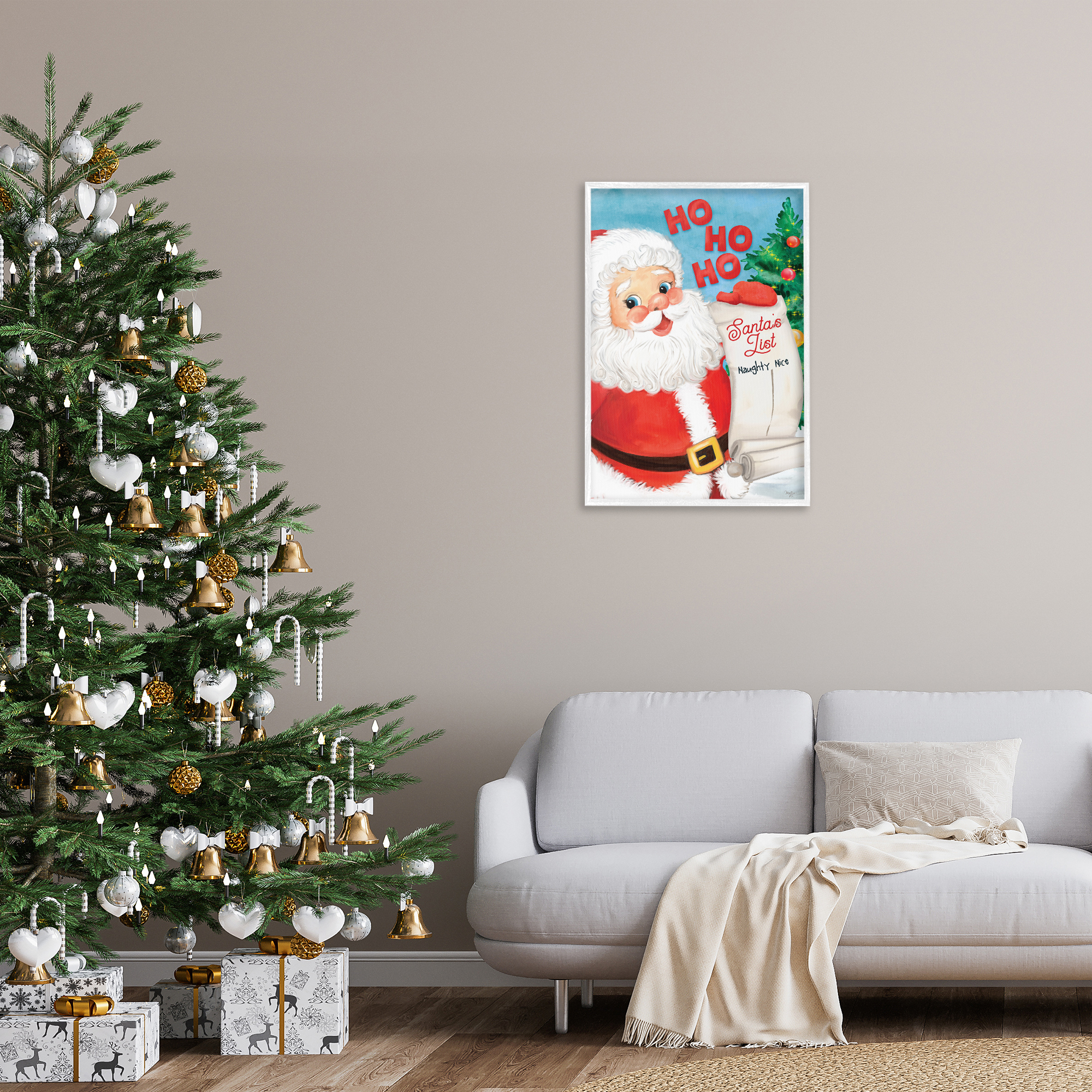 Stupell Industries Santa's Naughty Nice List Holiday Painting White Framed Art Print Wall Art, 20 x 30