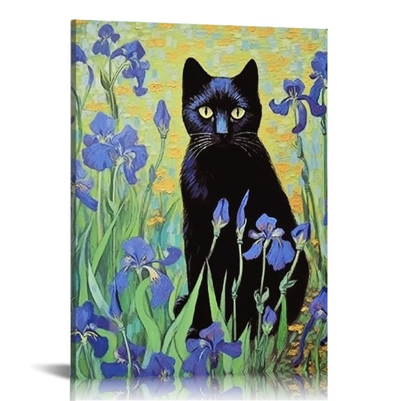 COMIO  Matisse Monet Van Gogh Art Prints Set of  Funny Black Cat Wall Art Cat Lover Poster Gift Adorable Room Aesthetics Vintage Floral Living Room Bathroom Bedroom Decor