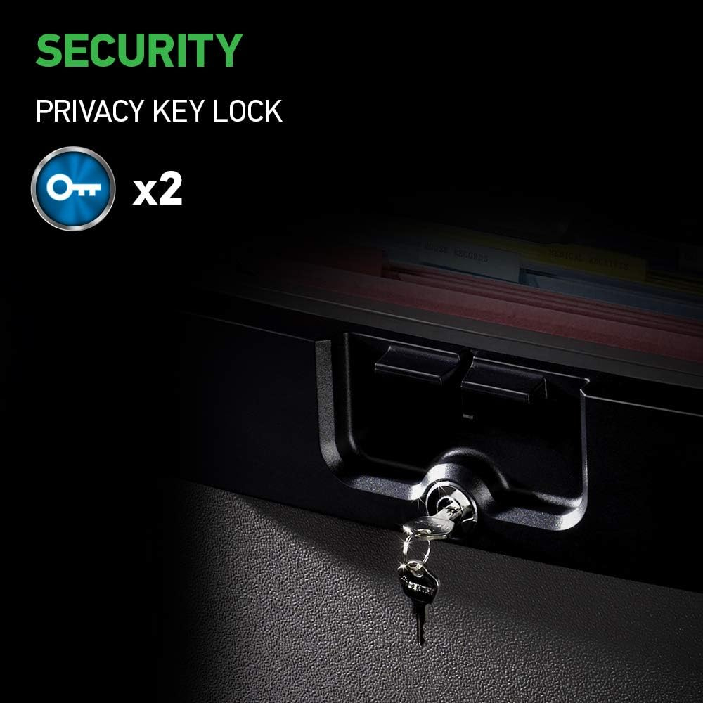 Black Fireproof and Waterproof Safe, File Folder and Document Box with Key Lock, Ex. 14.3 x 15.5 x 13.5 inches
