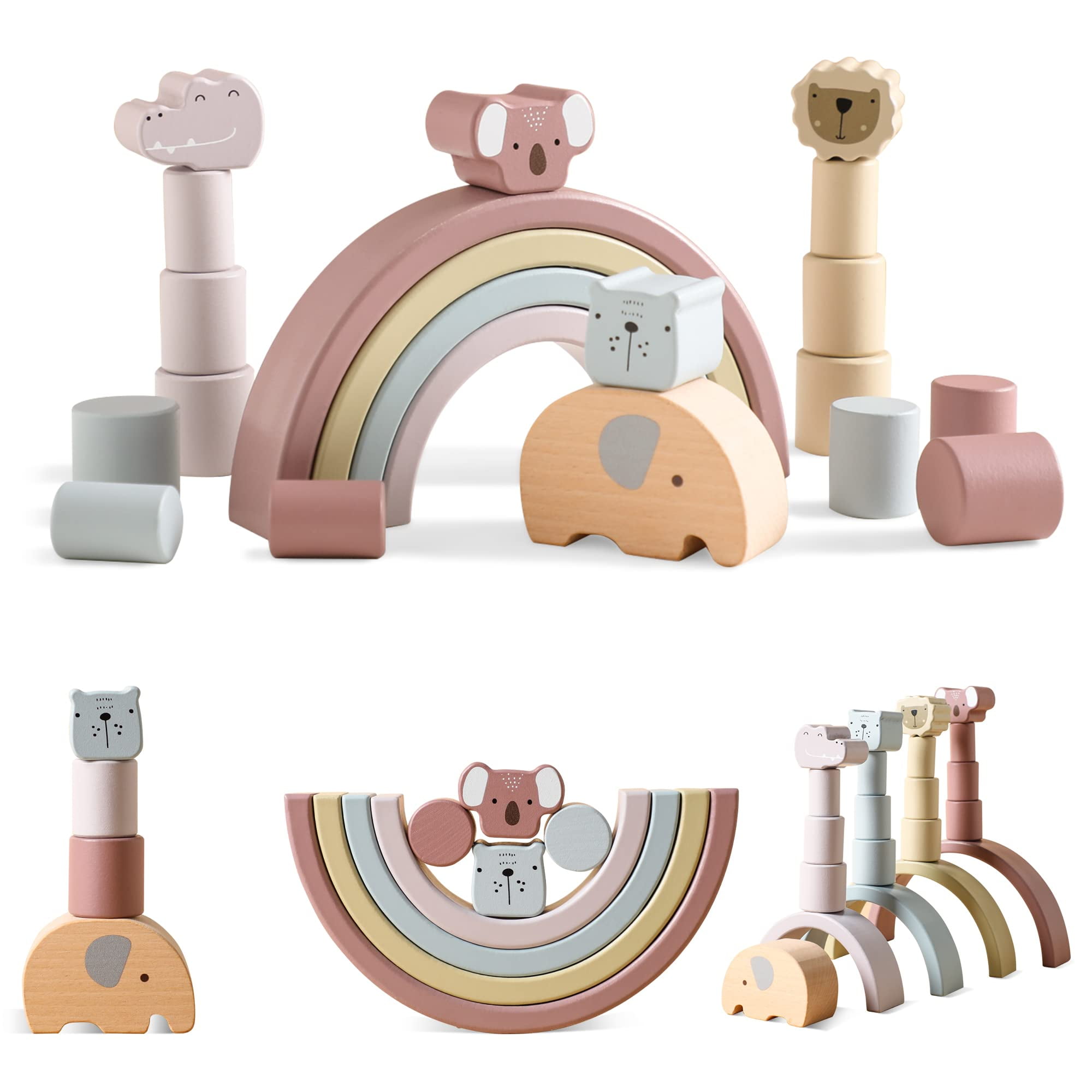 Wooden Toys Arch Animal Stacking Blocks Montessori Toys Building