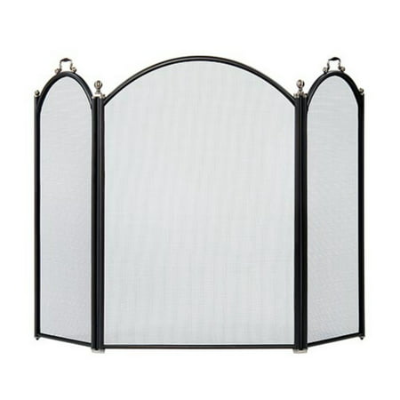 Minuteman International Arched 3-Fold Arched Fireplace Screen - Black and Pewter