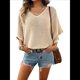thumbnail image 3 of Camisas Holgadas de Punto Gofre con Cuello en V para Mujer, de Corta, Informales, de Verano 2025, Modernas, Lisas, Y2K. Albaricoque S, 3 of 10