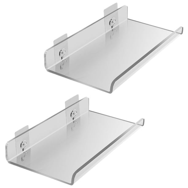 2 estantes de pared flotantes de acrílico, estante de exhibición de montaje en pared, estante de almacenamiento para decoración del hogar, dormitorio, estantería, figuras de altavoz, soporte de pared