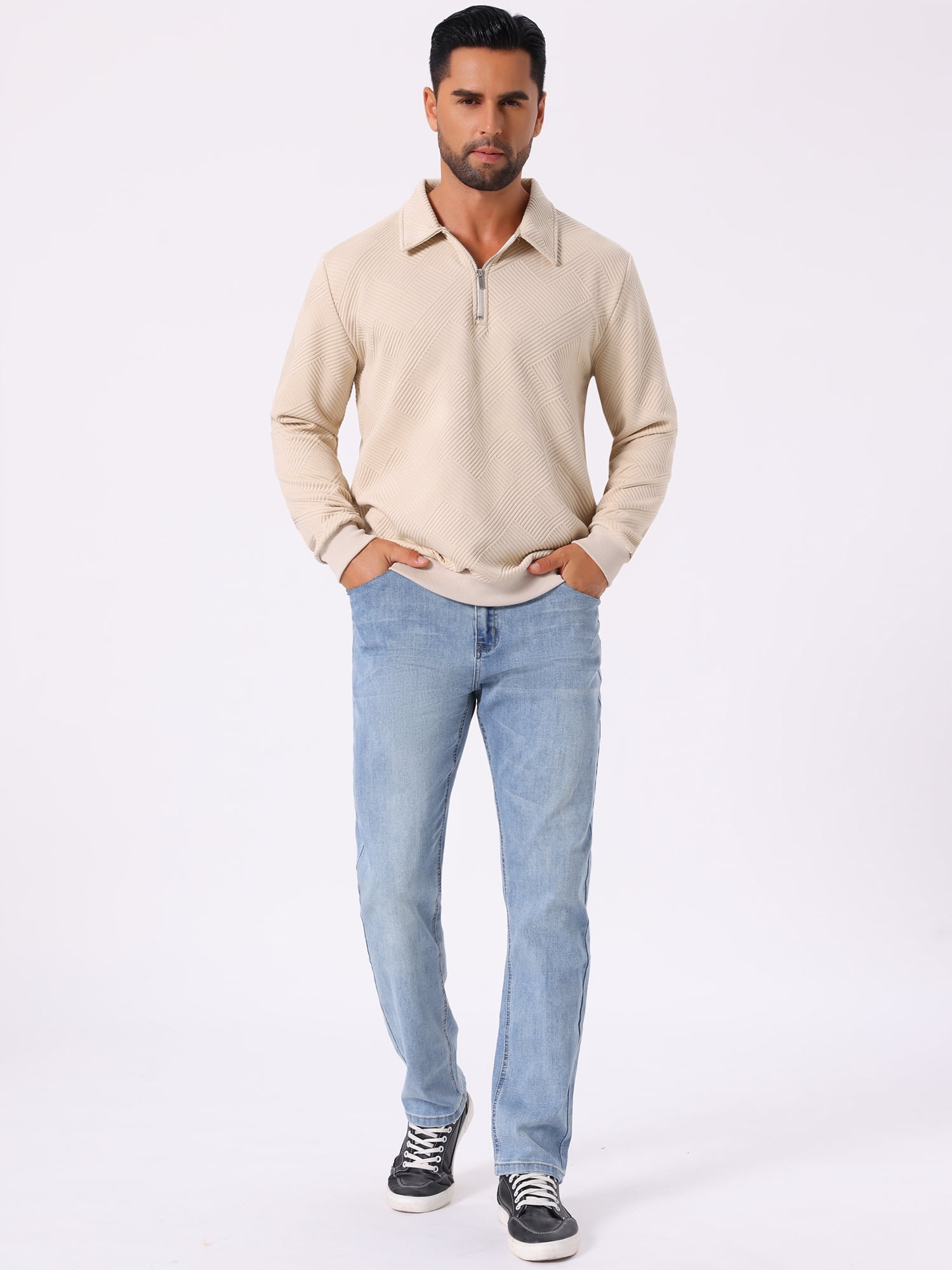 DARING DIVA Zip Pullover Long Sleeve Knitted Sweatshirts S Beige
