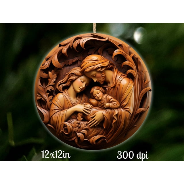 Ornement Rond en Bois de Nativité, Sublimation, Ornement 3D, Panneau Rond, Nom de Noël - comme sur l'Image - Lot de 5