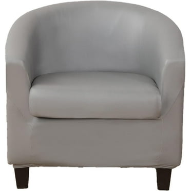 Pu Leather Club Chair Slipcover 2 Pieces,Tub Chair Slipcover Waterproof Stretch Barrel Chair Cover Nonslip Armchair Covers Half Round Sofa Cover Furniture Protectors for Office Reception (Color : Lig
