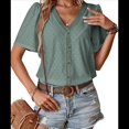 thumbnail image 2 of Blusas Informales de Negocios para Mujer, Blusas Elegantes de Trabajo, Atuendo de Verano, Moda 2025, Camiseta de Corta con Cuello en V, Verde, L, 2 of 10