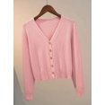 thumbnail image 1 of Suéter de punto con botones para mujer, chaqueta con cuello en V, manga larga, Tops cortos informales, gris y blanco, otoño e invierno, 2024, 1 of 5