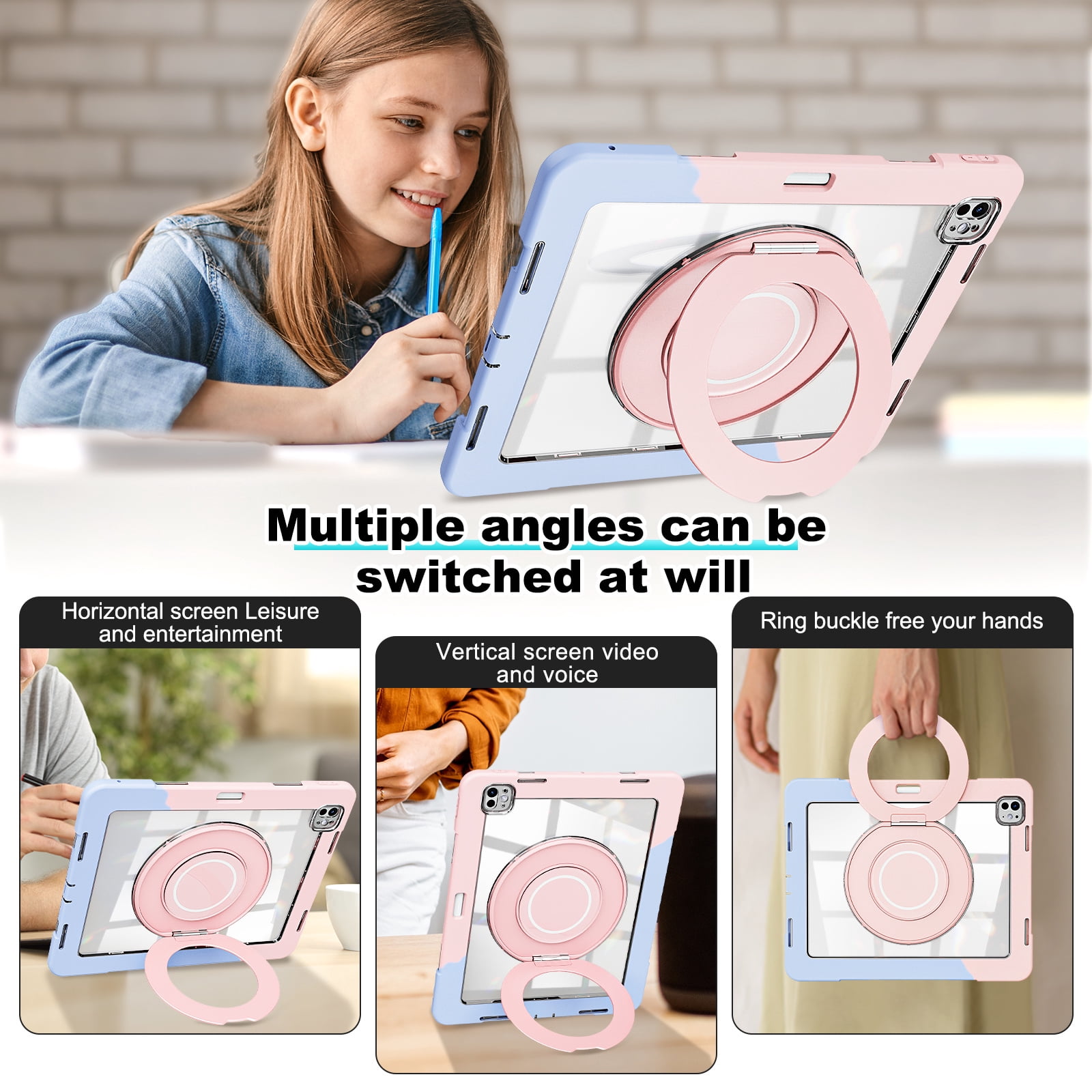 XYX Shockproof Tablet Case for iPad Pro 13 inch M4 2024 (7th Gen) with 360 Rotating Stand, Slim Lightweight with Pencil Holder, Colorful