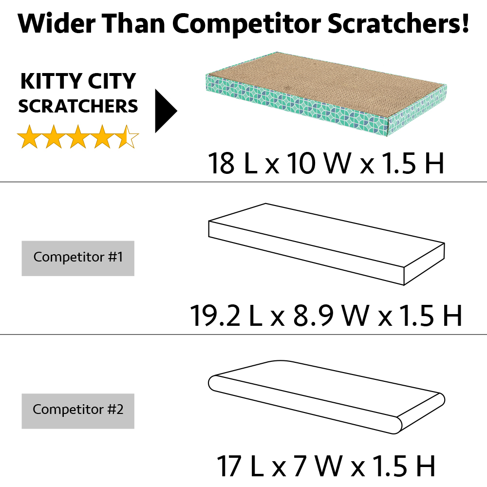 Kitty City, Cat Toys, Rectangle Shaped Corrugate Cat Scratchers, XL, Multi-Color, 3 Pack