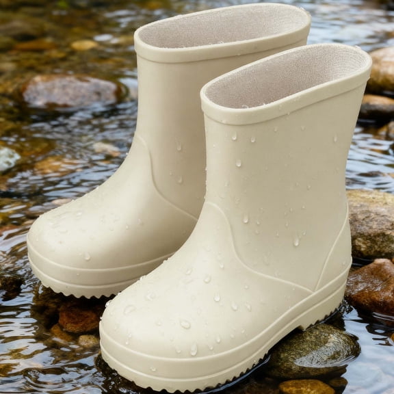 Boys Girls Solid Color Waterproof Rain Boots, Flexible Rubber Non-Slip Sole Outdoor Daily Shoes for Kids Age 18 Months to 8 Years Old White 5-6 Years