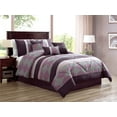 thumbnail image 1 of 7-Pc Luca Printed Striated Diamond Stripe Comforter Set Purple Lilac Lavender Plum Gray King, 1 of 1