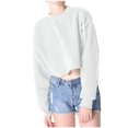 thumbnail image 5 of Besolor Women's Casual Cropped Sweatshirts Crew Neck Long Sleeve Solid Color Pullover Fall Tops Blouse, 5 of 6