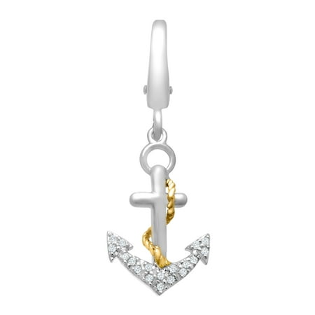 Duet Anchor Charm with Diamonds in Sterling Silver & 14kt Gold
