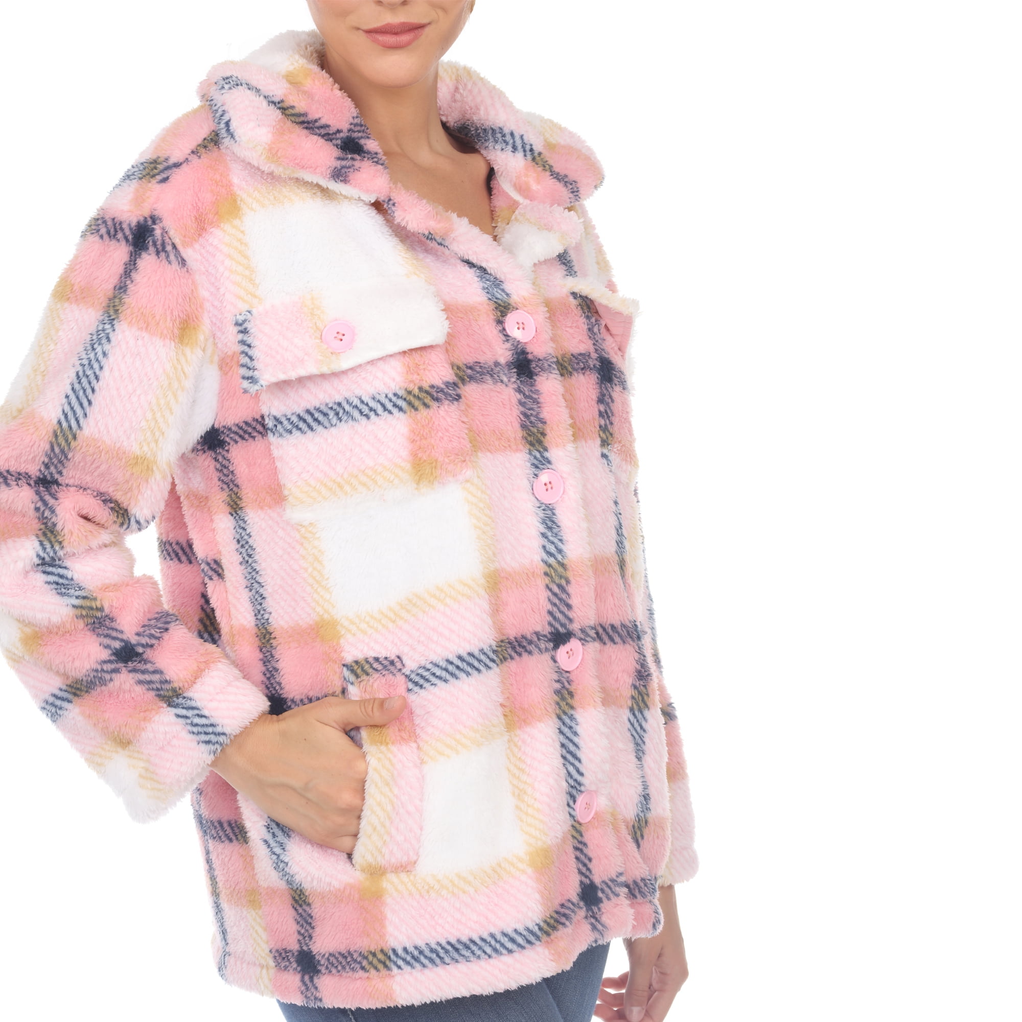 White Mark Women's Plaid Sherpa Shacket Jacket