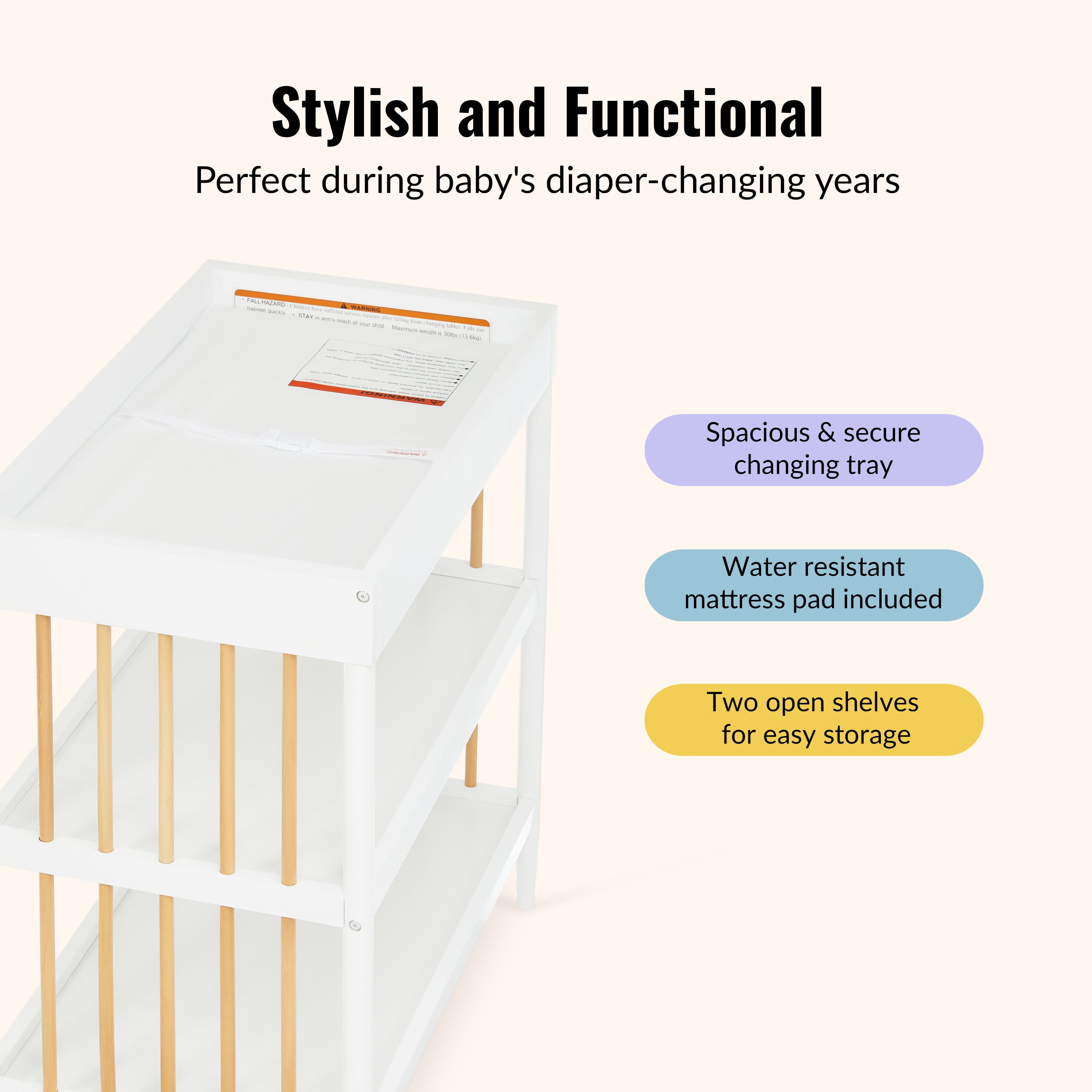 Dream On Me Sleepy Little Sloth Changing Table, Free Changing Pad Included, Natural And White