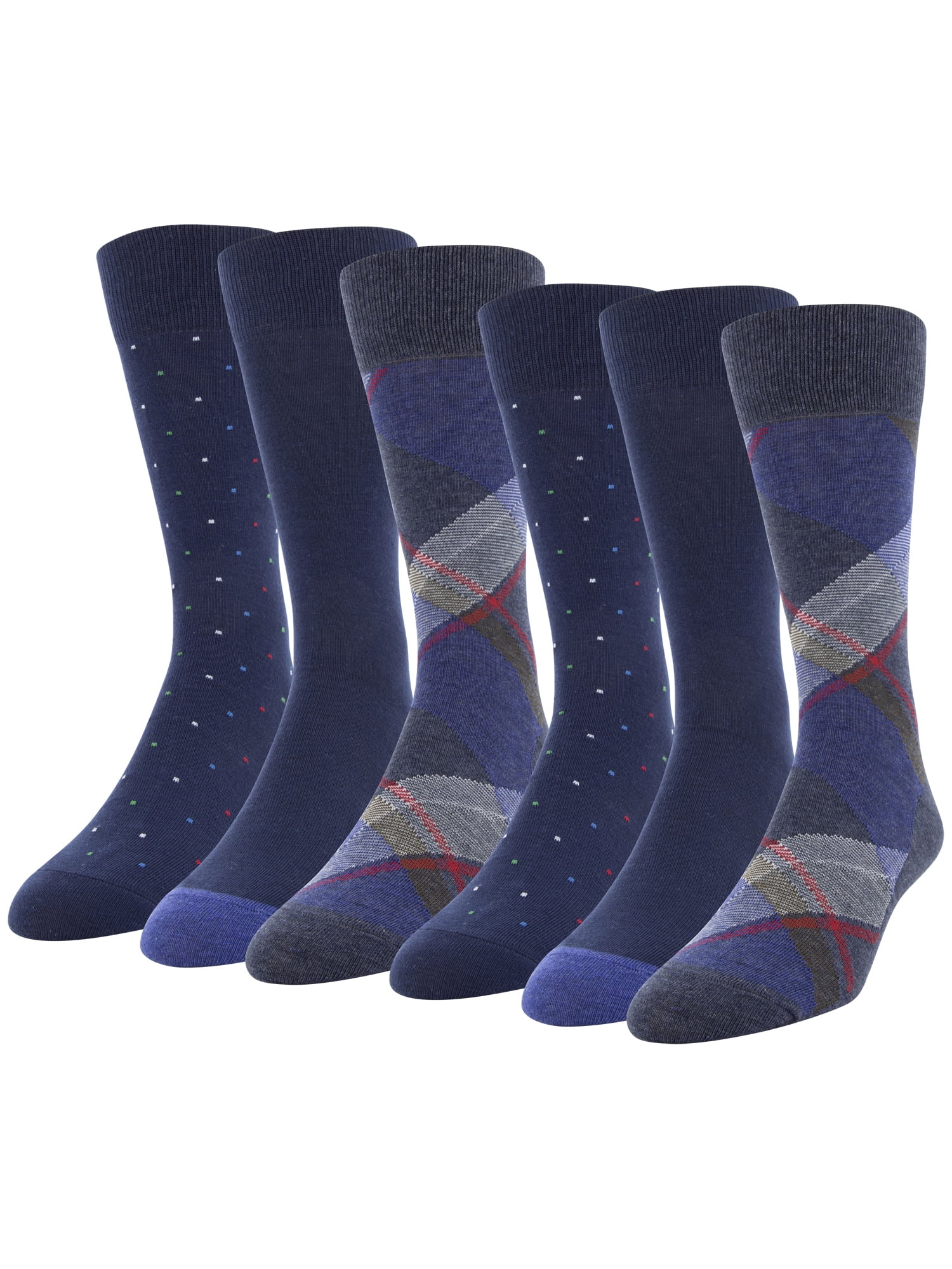 George Men's Boho Plaid Crew Socks, 6 Pairs