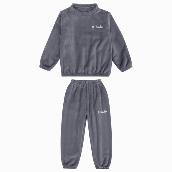 KPOPLK Pajamas for Girls Cute Graphic Print Long Sleeves & Plaid Pant Clothes Winter Fall 2-Piece Soft PJS Set Size 6-7 Years,Grey