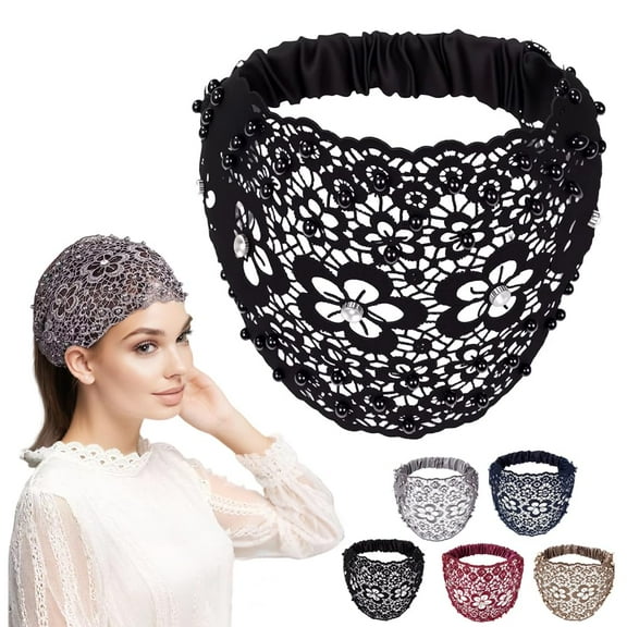 2025 New Elegant Floral Beaded Headbands for Women, Wide Lace Hair Bandanas, Boho Hair Accessories (5PCS, one size)