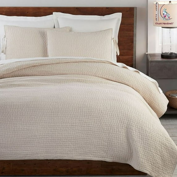 Solid color hand stitched kantha quilt, luxury bedding sets, Indian cotton blanket DVKQ#01