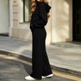 thumbnail image 5 of Women 2 Piece Outfits Long Sleeve Cropped Hoodie Sweatshirt High Waist Wide Leg Pants Casual Loose Sweatsuit Set for Daily Workout Jogging Streetwear Black S, 5 of 8