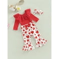 thumbnail image 3 of Aunavey 3Pcs My First Valentines Day Baby Girls Outfit Long Sleeve Romper Heart Bell Bottoms Headband, 3 of 7