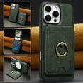 thumbnail image 2 of Removable Magnetic Phone Case for iPhone 12 Pro Max, with Card Slots Holder Ring Kickstand, Compatible with Magsafe 2 in 1 Case, Classic Drop Protective PU Leather Men Women - Green, 2 of 9