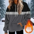 thumbnail image 2 of Women's Fleece Hoodies Trendy Color Block Long Sleeve Sweatshirts Drawstring Pullover Tops with Pocket Casual Loose Tops (S, Gray-1), 2 of 5