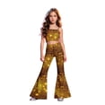 thumbnail image 2 of Kiijoy Girls Sequins Print Flared Pants High Rise Stage Performance Trousers, Sizes 5-6, 2 of 7