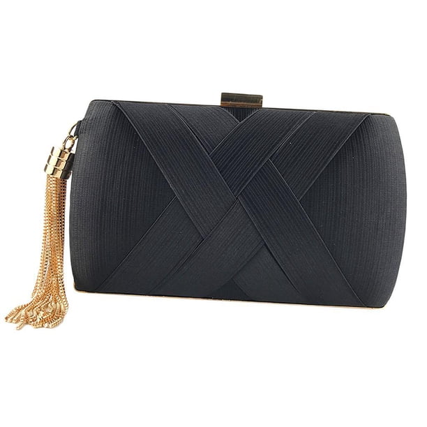 Bolso de embrague de fiesta de noche Qarigey con colgante de borla elegante para mujer Negro