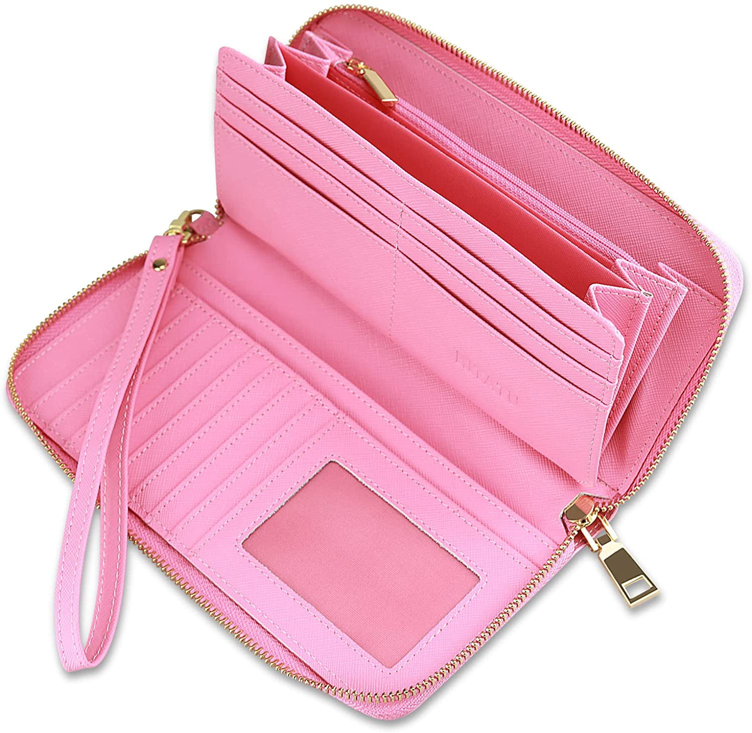 Conisy Large Capacity Purses for Women,Long Leather Multiple Card Slots Ladies Wallet with RFID Protection Pink 